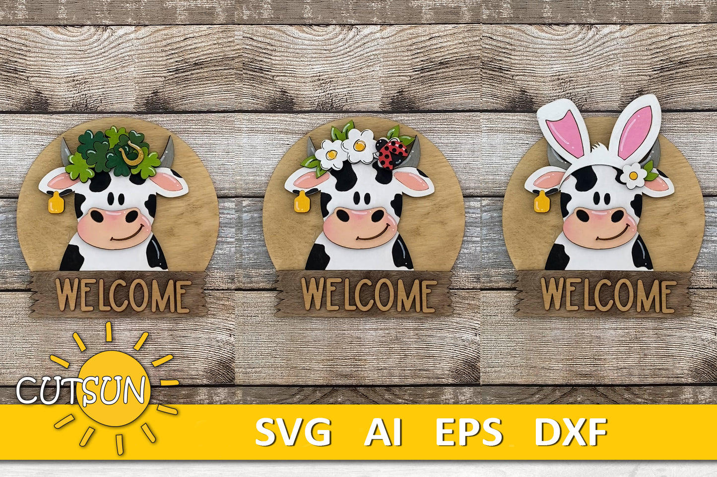 Cow door hanger SVG Round interchangeable door sign svg Cow svg BASE FILE Glowforge svg Laser cut file