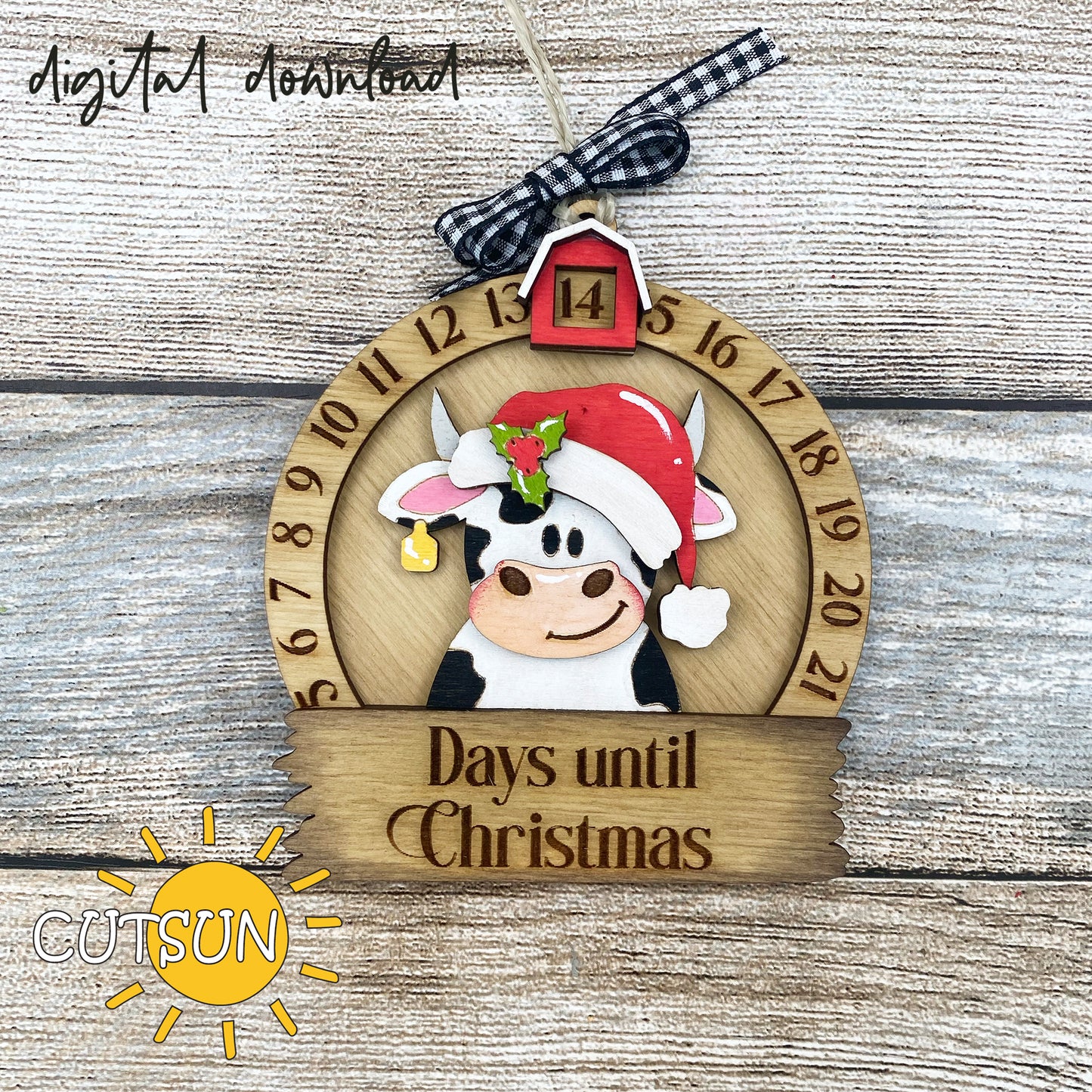 Christmas Cow Countdown SVG Laser Cut File