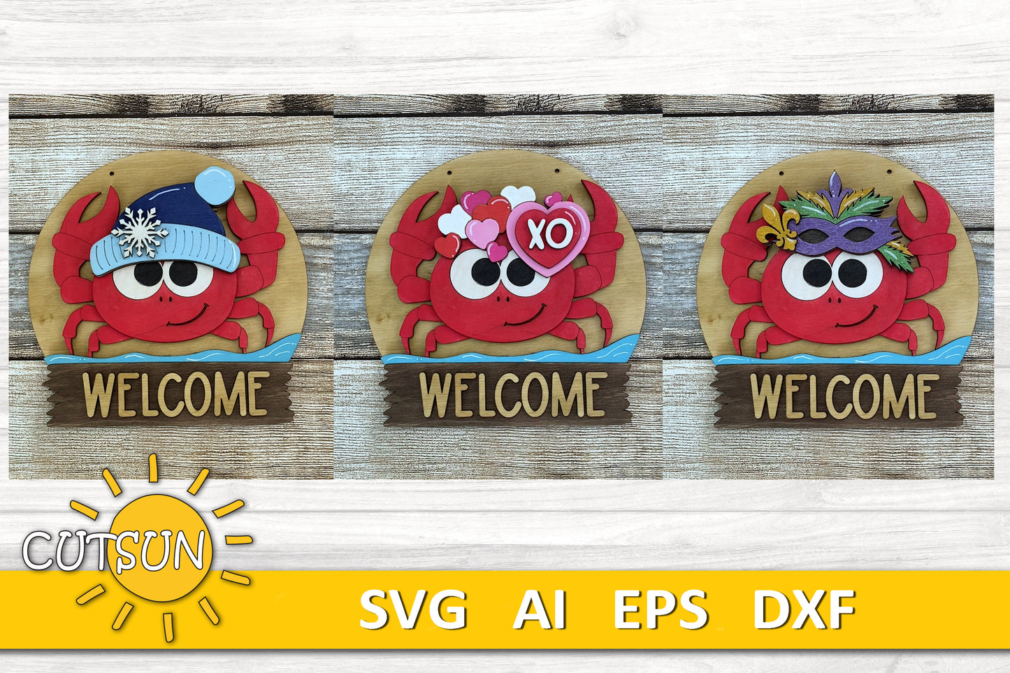 Crab Door Hanger SVG | Round Interchangeable Door Sign Base File | Coastal Crab Laser Cut File