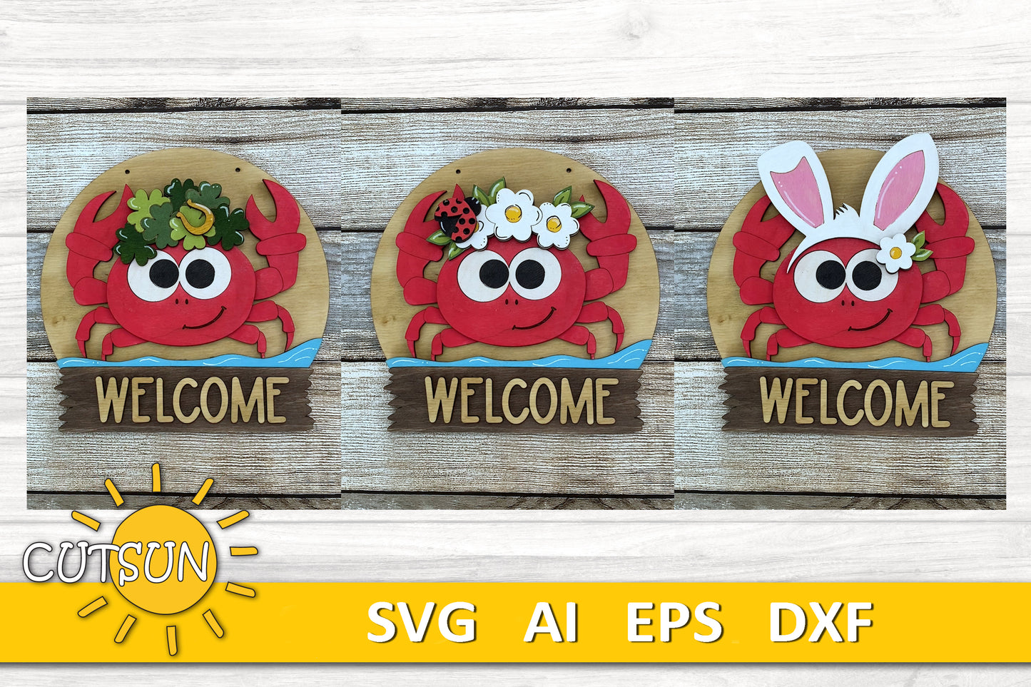 Crab Door Hanger SVG | Round Interchangeable Door Sign Base File | Coastal Crab Laser Cut File