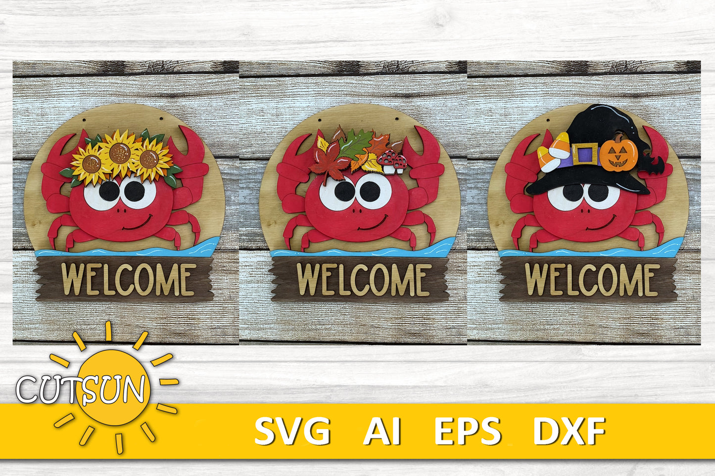Crab Door Hanger SVG | Round Interchangeable Door Sign Base File | Coastal Crab Laser Cut File