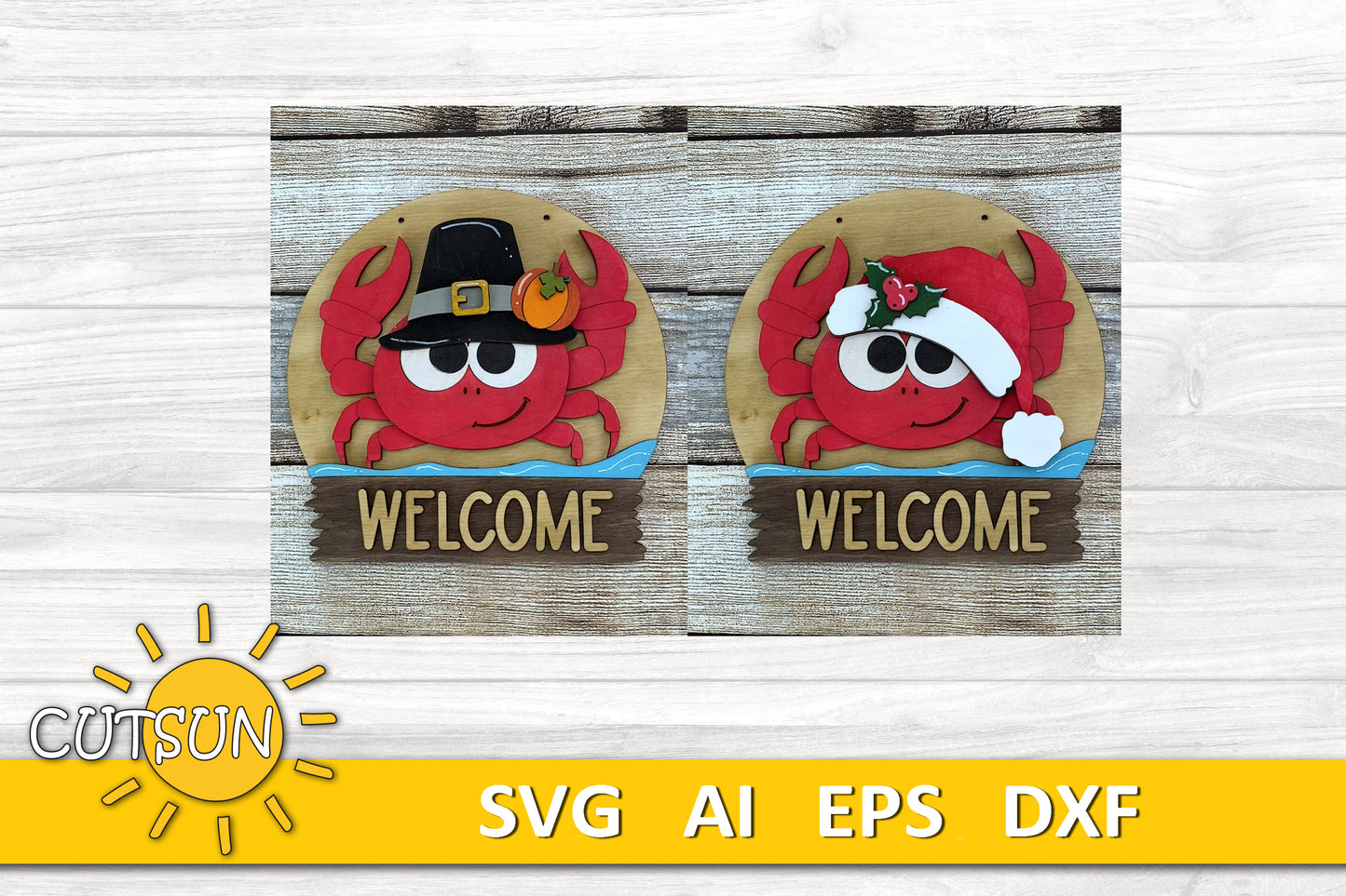Crab Door Hanger SVG | Round Interchangeable Door Sign Base File | Coastal Crab Laser Cut File