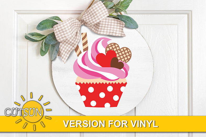 Cupcake door hanger decorated with hearts suitable for St Valentine's day - SVG digital download for use with Cricut / Silhouette craft cutting machines