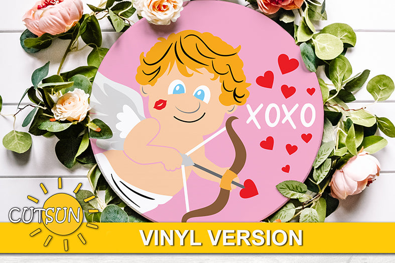 Valentine's day door hanger with Cupid SVG digital download for use with Cricut / Silhouette craft cutting machines