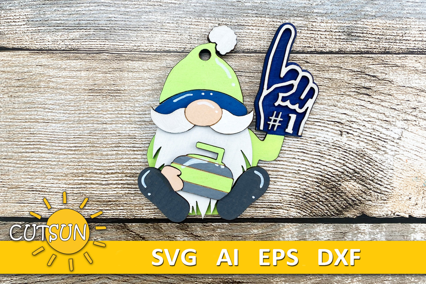 Curling Gnome SVG | Curling Ornament SVG | Winter Sports Gnome SVG | Car Charm & Christmas Ornament Laser Cut File | Glowforge SVG