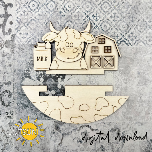 Dairy Cow Farm Add-On SVG for Interchangeable Round Sign | Milk Barn Door Hanger Insert Laser Cut File