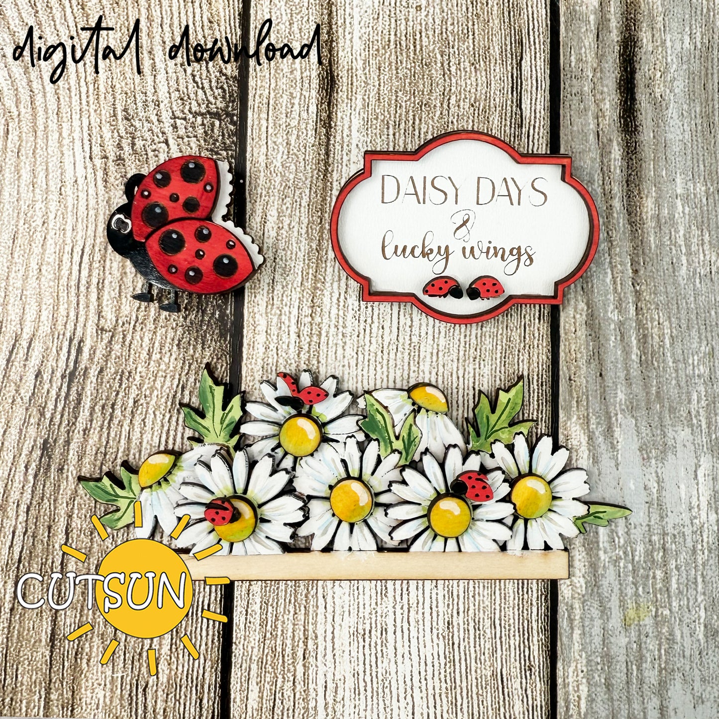 Daisies and ladybugs Add-On for Interchangeable Apron shelf sitter SVG Laser Cut File
