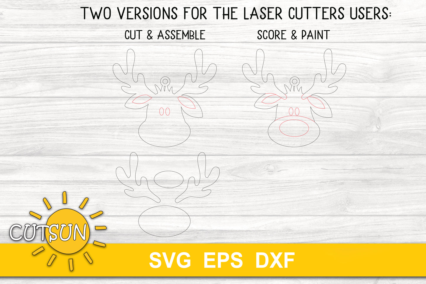 Reindeer Christmas ornament SVG laser cut file