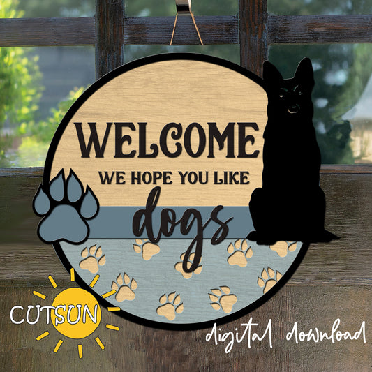 Dog Lover Welcome Sign SVG | German Shepherd Door Hanger SVG | Laser Cut File for Front Door Decor