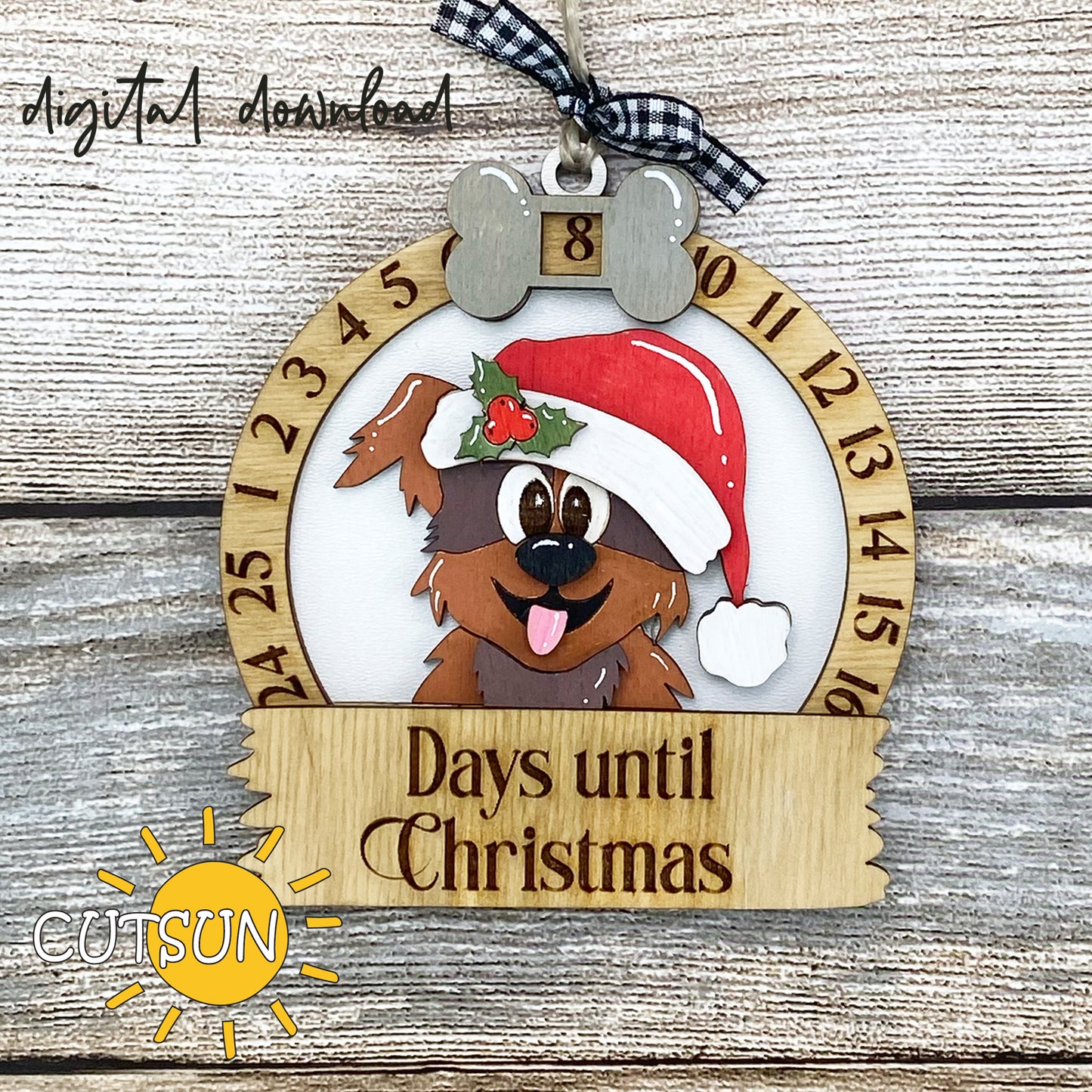 Christmas Dog Countdown SVG Laser Cut File
