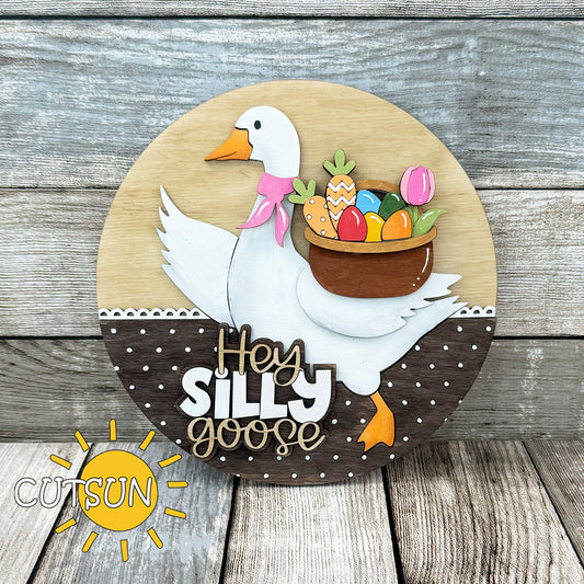 Easter Basket Add-On SVG for Goose Door Hanger – Layered laser cut file with eggs, tulip, and scarf for spring and Easter decor.