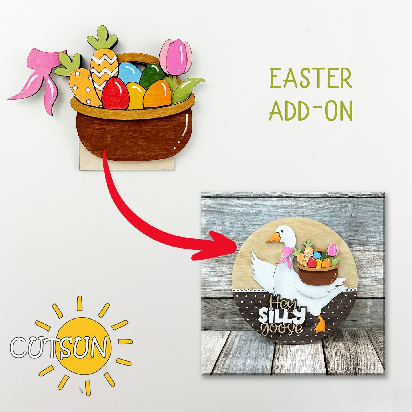 Easter Basket Add-On for Goose Door Hanger | Laser Cut SVG File for Spring and Easter Decor