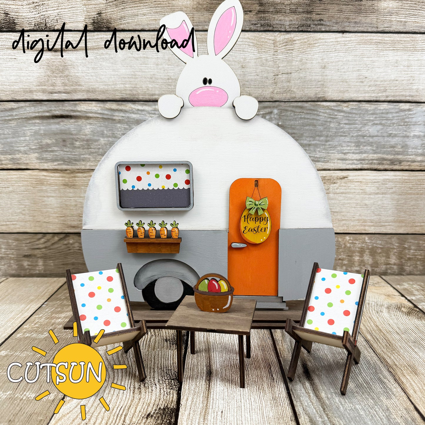 Happy Easter SVG Add-on for Interchangeable camper SVG | Easter shelf decor Laser cut file