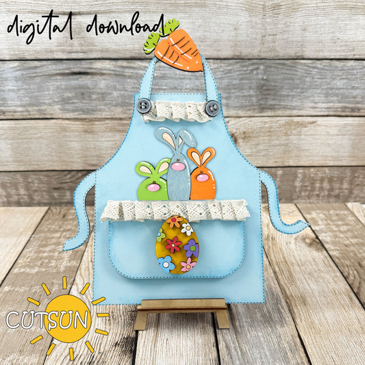 Easter Bunnies apron shelf sitter SVG add-on with carrots and bunny trio – laser cut file