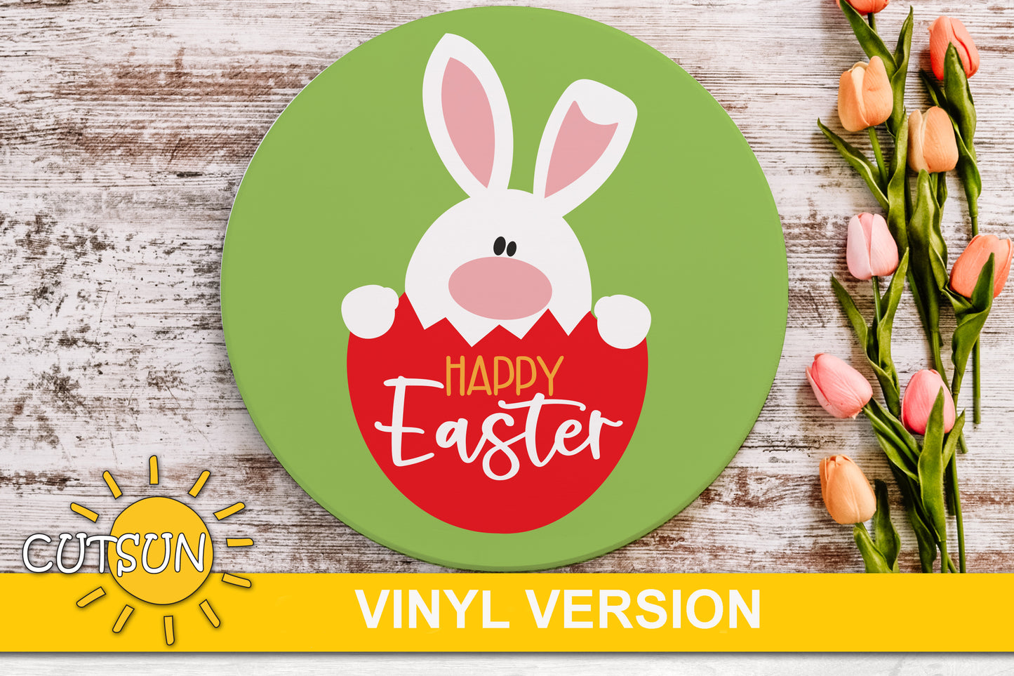 Easter Door Hanger SVG | Bunny Front Door Sign Laser Cut File | Easter Egg and Bunny SVG for Spring Welcome Decor