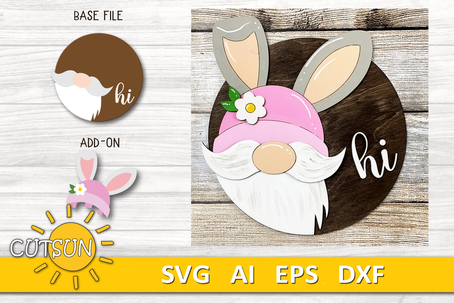 Interchangeable Round Gnome door hanger SVG Easter Gnome svg Add-on Gnome Hi Door hanger svg Glowforge SVG Laser cut file