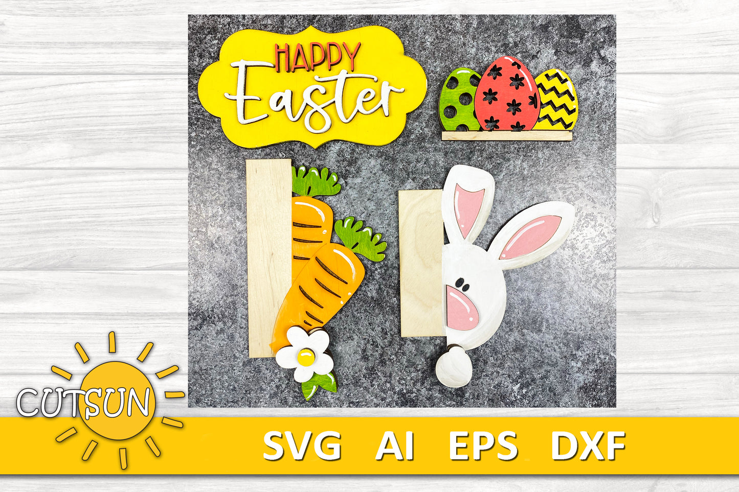 Interchangeable Easter Bunny Porch Sign SVG | Welcome Porch Leaner | Laser Cut File