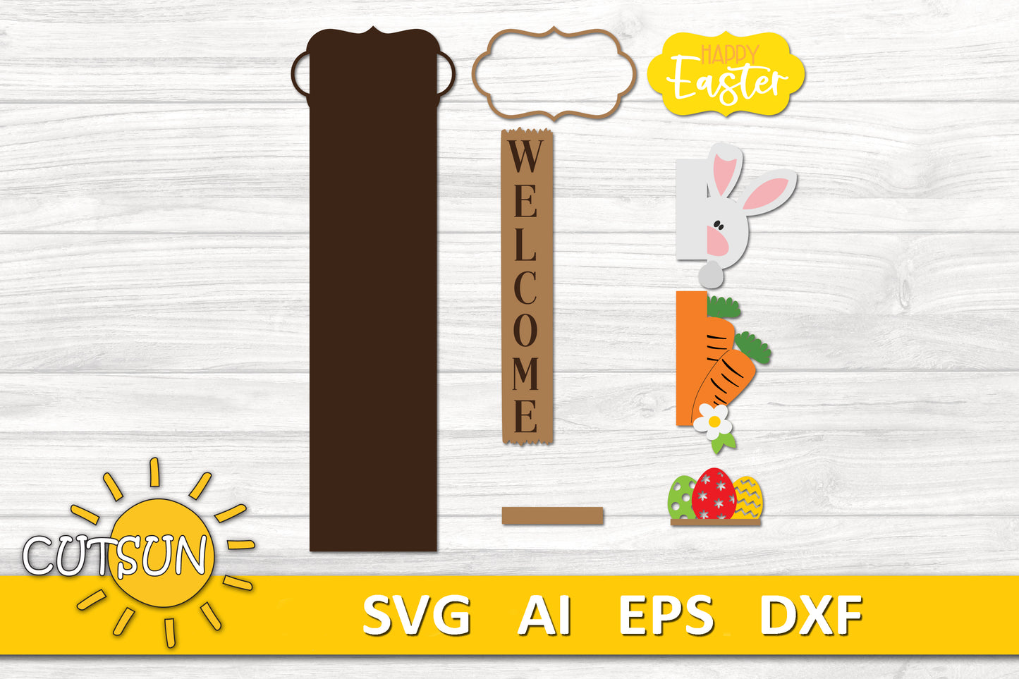 Interchangeable Easter Bunny Porch Sign SVG | Welcome Porch Leaner | Laser Cut File
