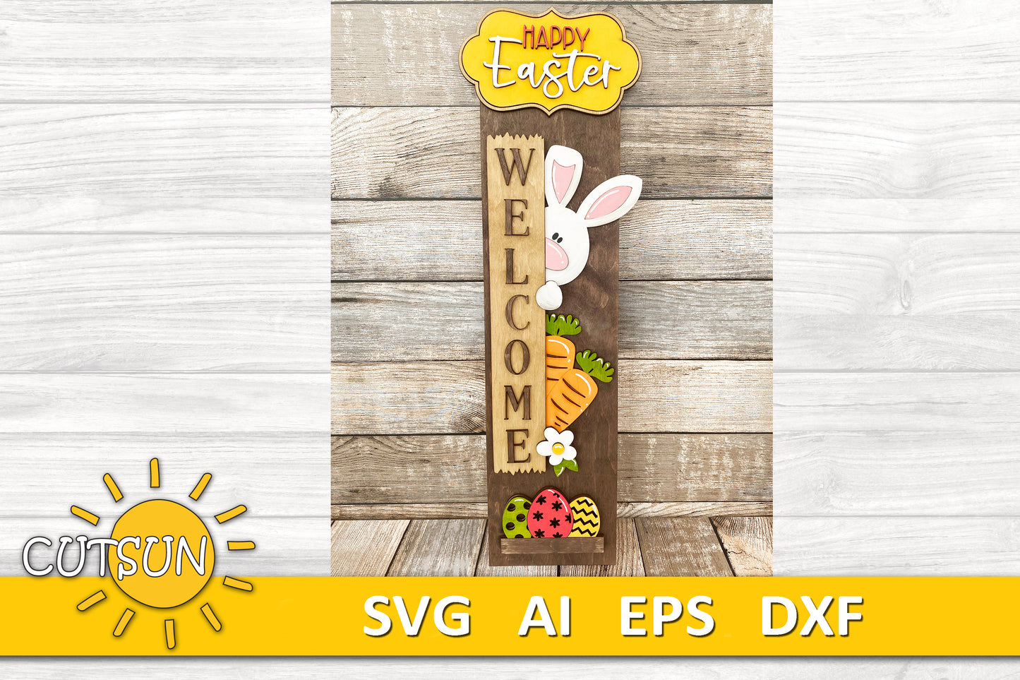 Interchangeable Easter Bunny Porch Sign SVG | Welcome Porch Leaner | Laser Cut File