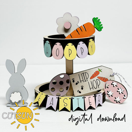Mini Easter Tiered Tray SVG | Bunny Shelf Sitter Laser Cut File | Cute Easter Desk and shelf sitter Decor SVG
