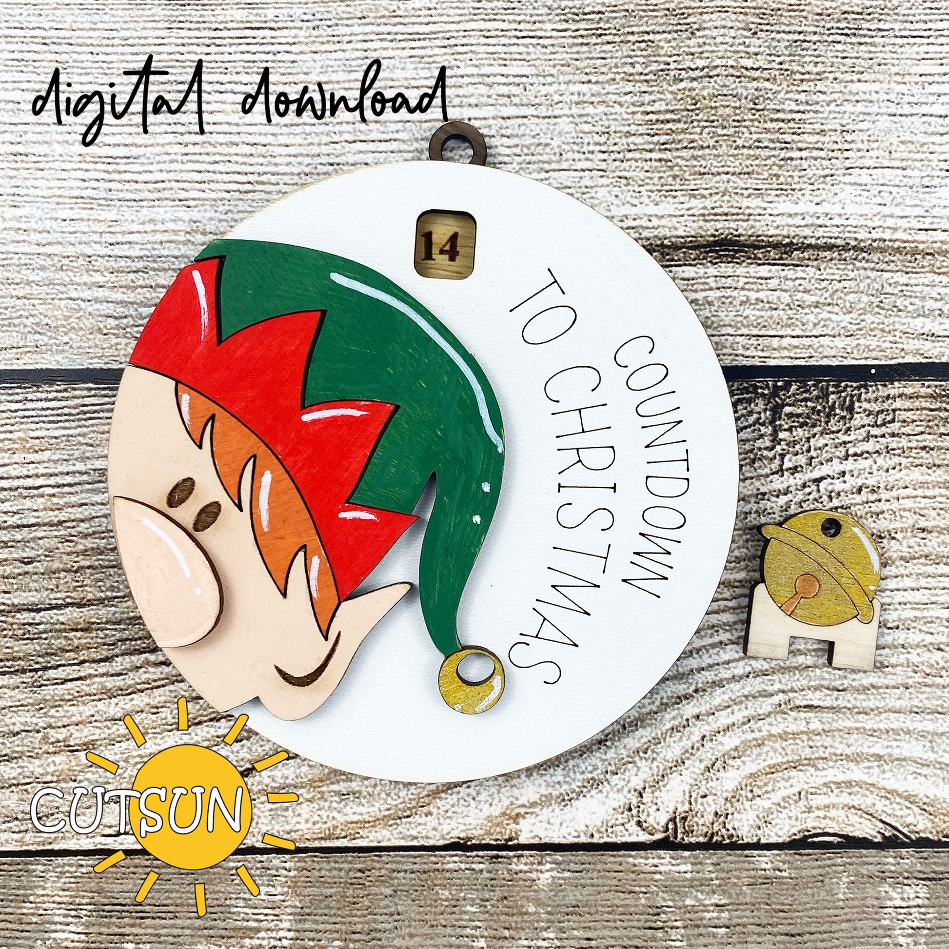 Digital download for a Christmas ornament with a Christmas elf