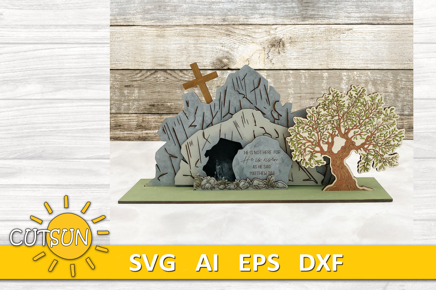 Easter SVG Easter display Empty tomb He's risen SVG Easter shelf sitter mantle decor Glowforge SVG Laser cut file