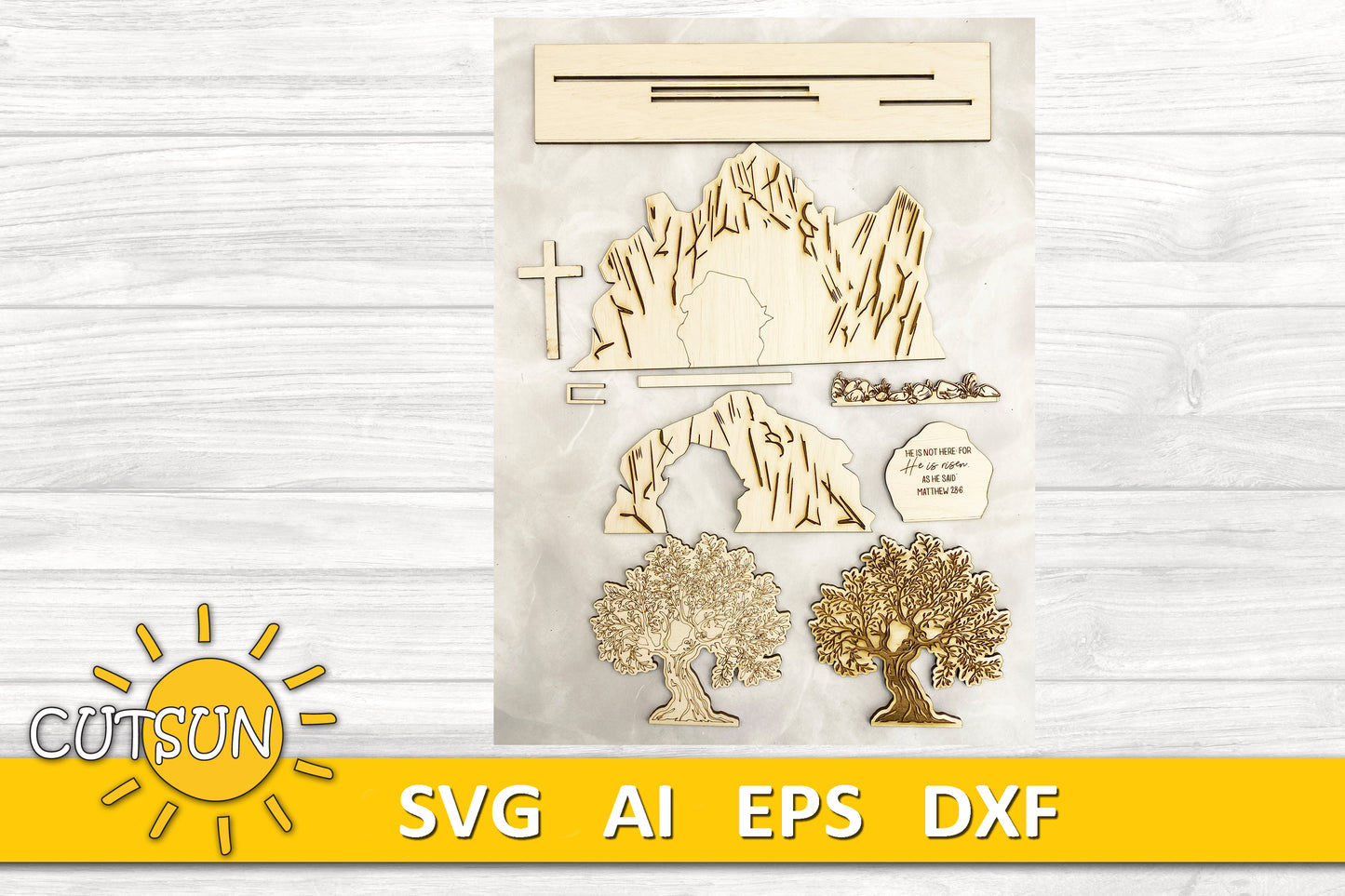 Easter SVG Easter display Empty tomb He's risen SVG Easter shelf sitter mantle decor Glowforge SVG Laser cut file