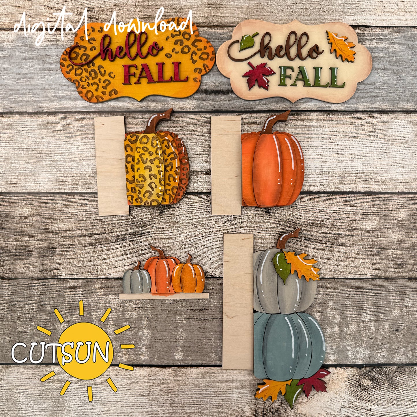Hello Fall Porch Sign SVG Add-On – Interchangeable Vertical Leaner Laser Cut File
