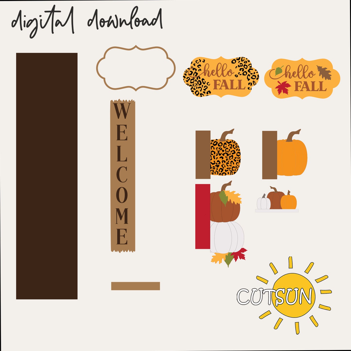 Hello Fall Porch Sign SVG Add-On – Interchangeable Vertical Leaner Laser Cut File