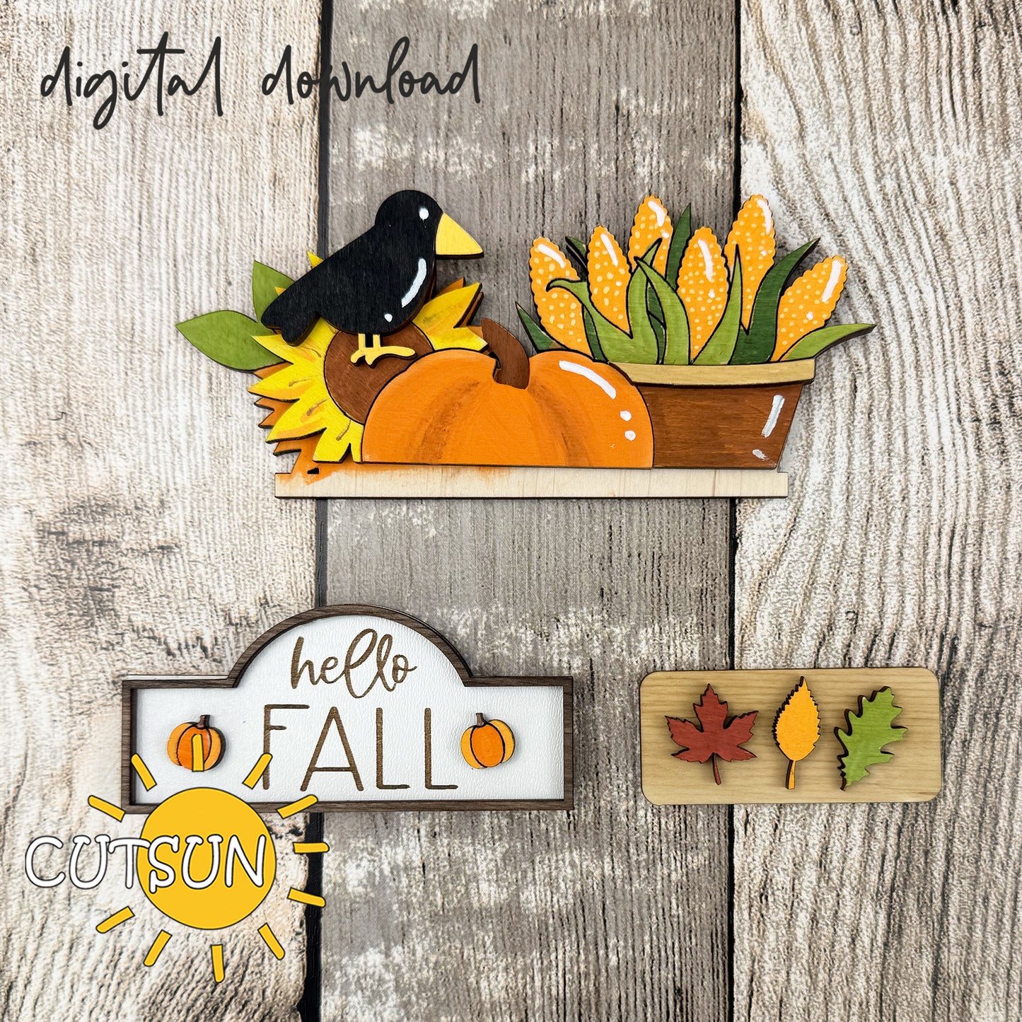 Fall Add-On SVG for Farmhouse Truck & Wheelbarrow Shelf Sitter – Laser Cut File for Autumn Decor