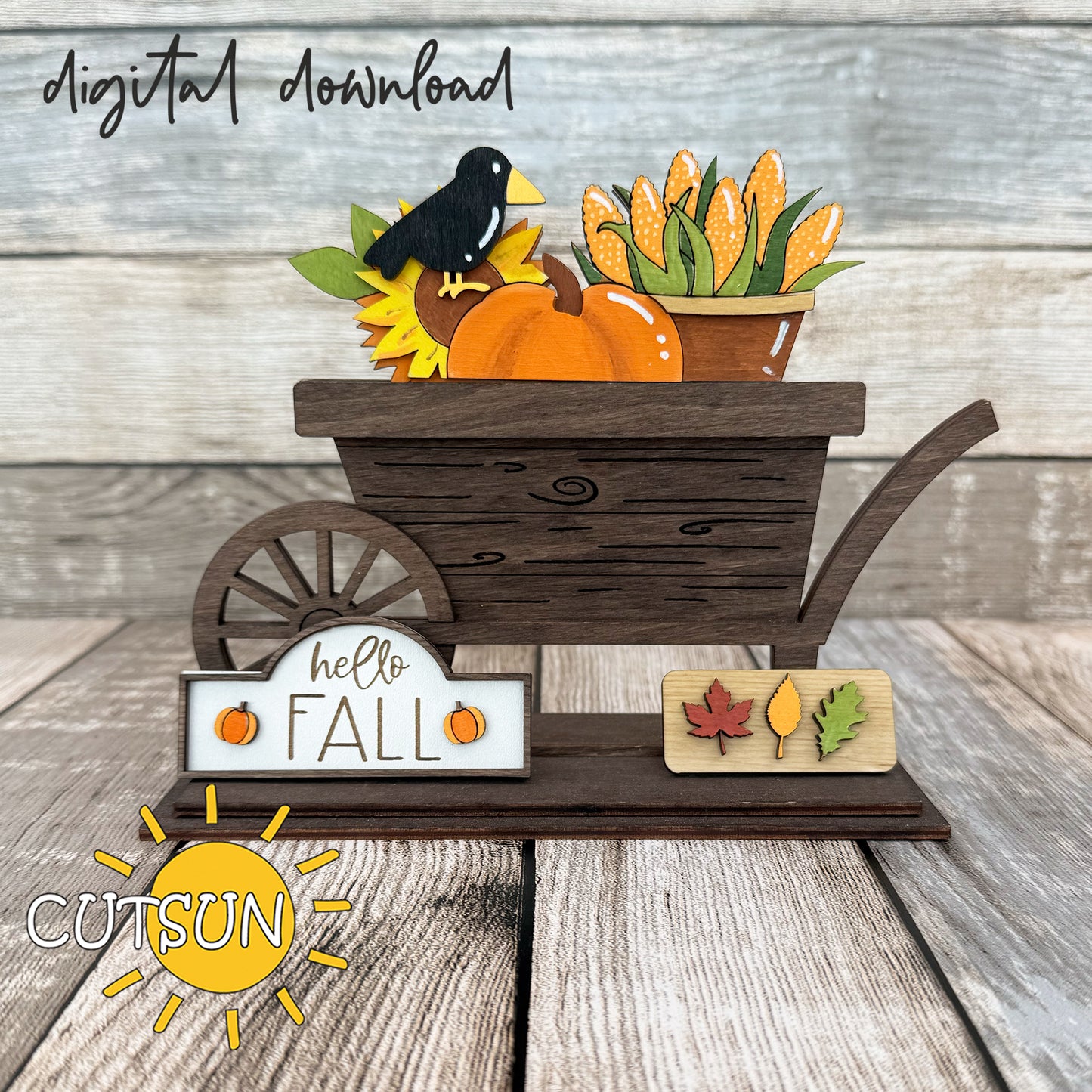 Fall Add-On SVG for Farmhouse Truck & Wheelbarrow Shelf Sitter – Laser Cut File for Autumn Decor