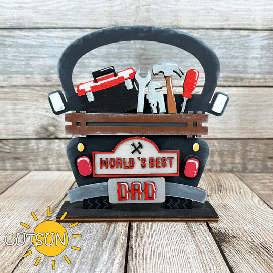 Father’s Day SVG Add-On for Interchangeable Farmhouse Truck | World’s Best Dad Door Hanger SVG | Father’s Day Shelf Decor Laser Cut File