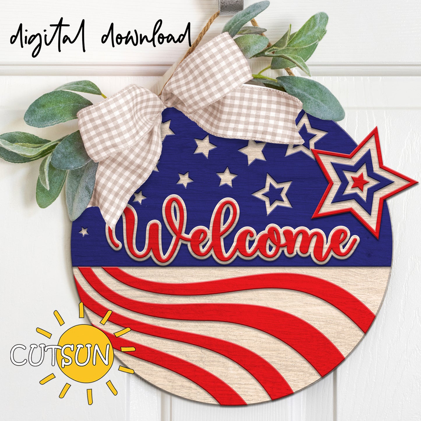 Patriotic Door hanger SVG | US flag door hanger SVG