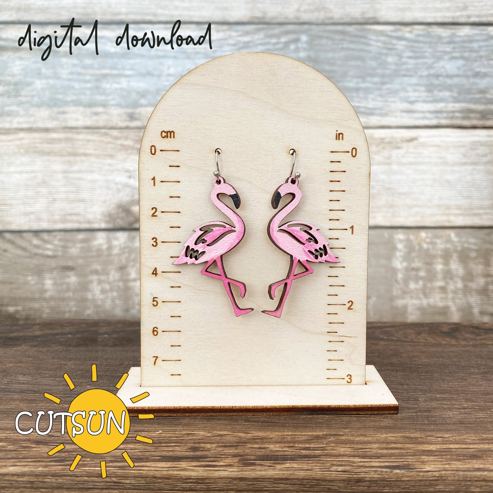 Digital download for a pair of summer earrings featuring pink flamingo.