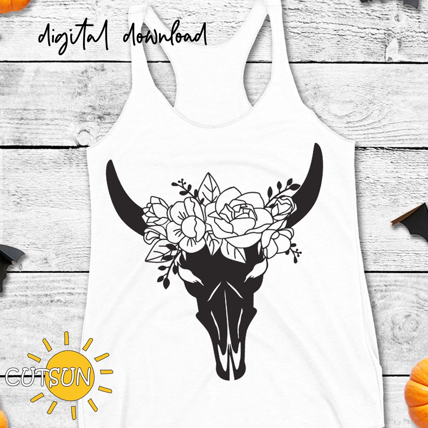 Floral Cow skull SVG