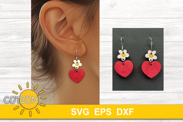 Daisy and heart digital download for dangle earrings