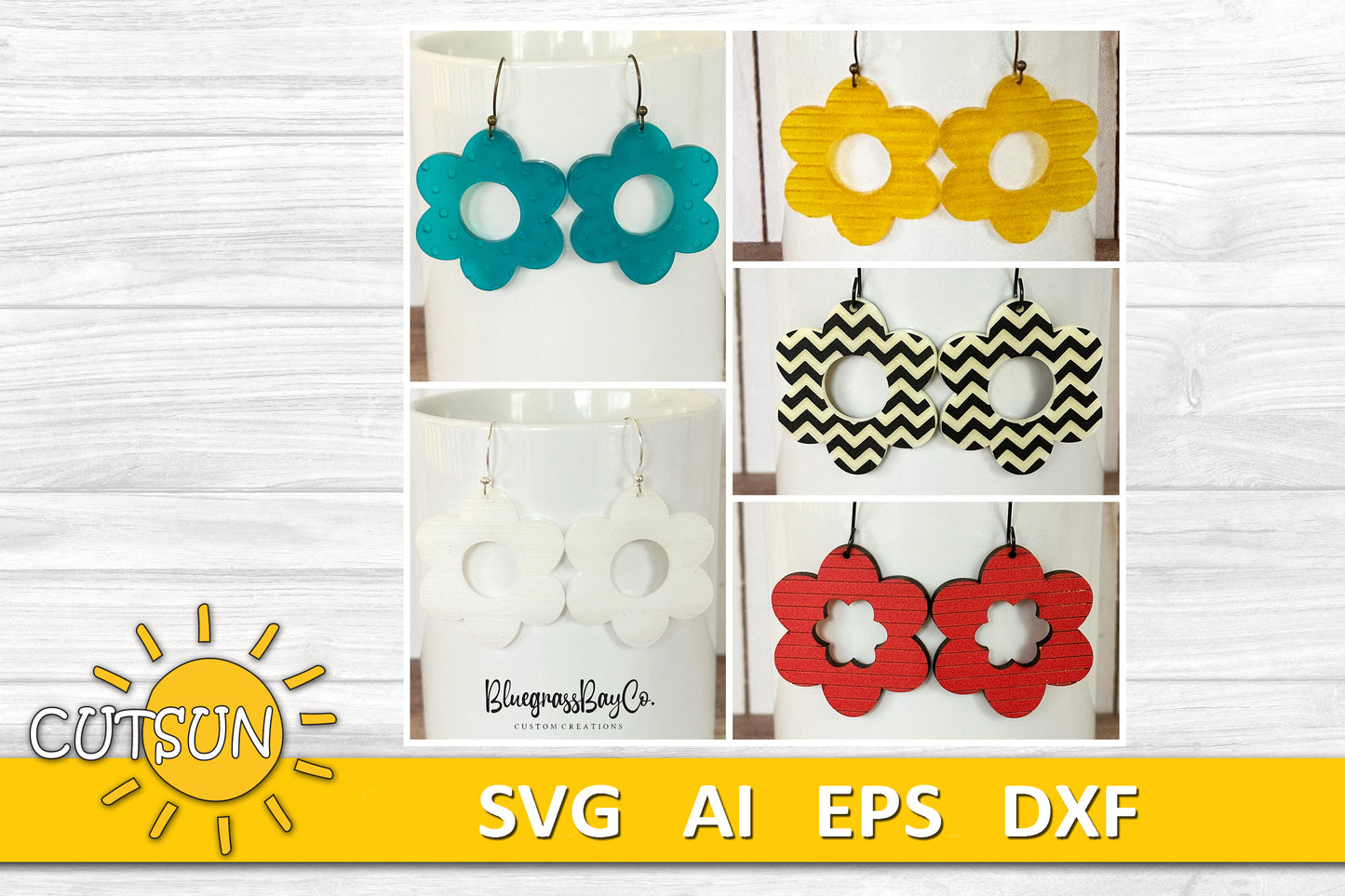 Patterned Flower Dangle Earrings SVG Bundle | Floral Laser Jewelry Cut Files