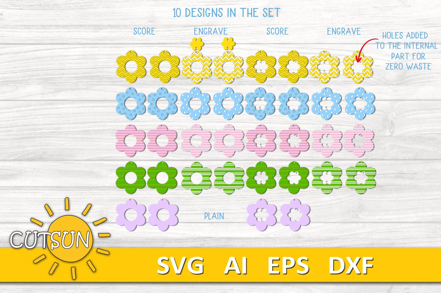 Patterned Flower Dangle Earrings SVG Bundle | Floral Laser Jewelry Cut Files