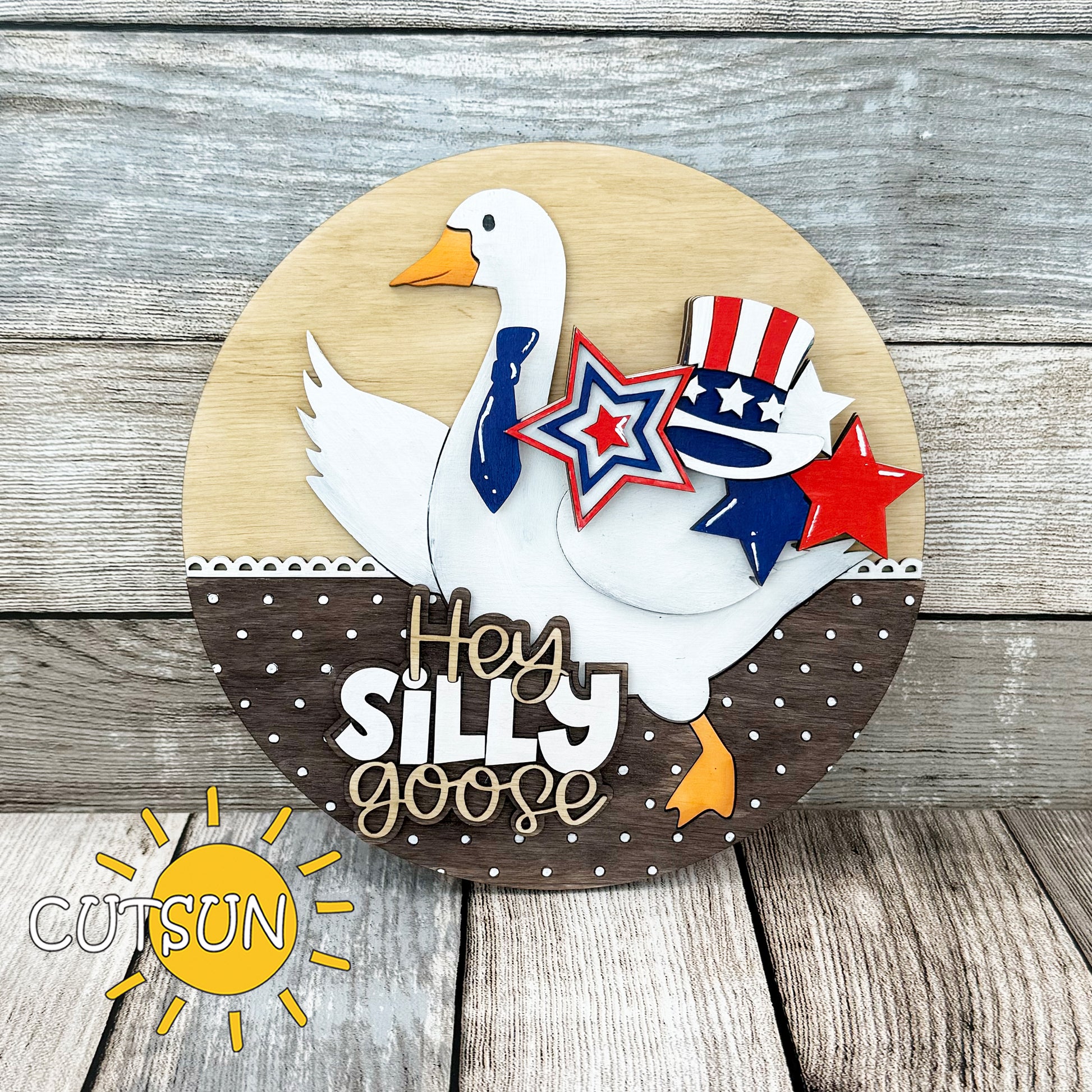 4th of July goose door hanger add-on with stars, striped hat, and bow tie – SVG laser cut file