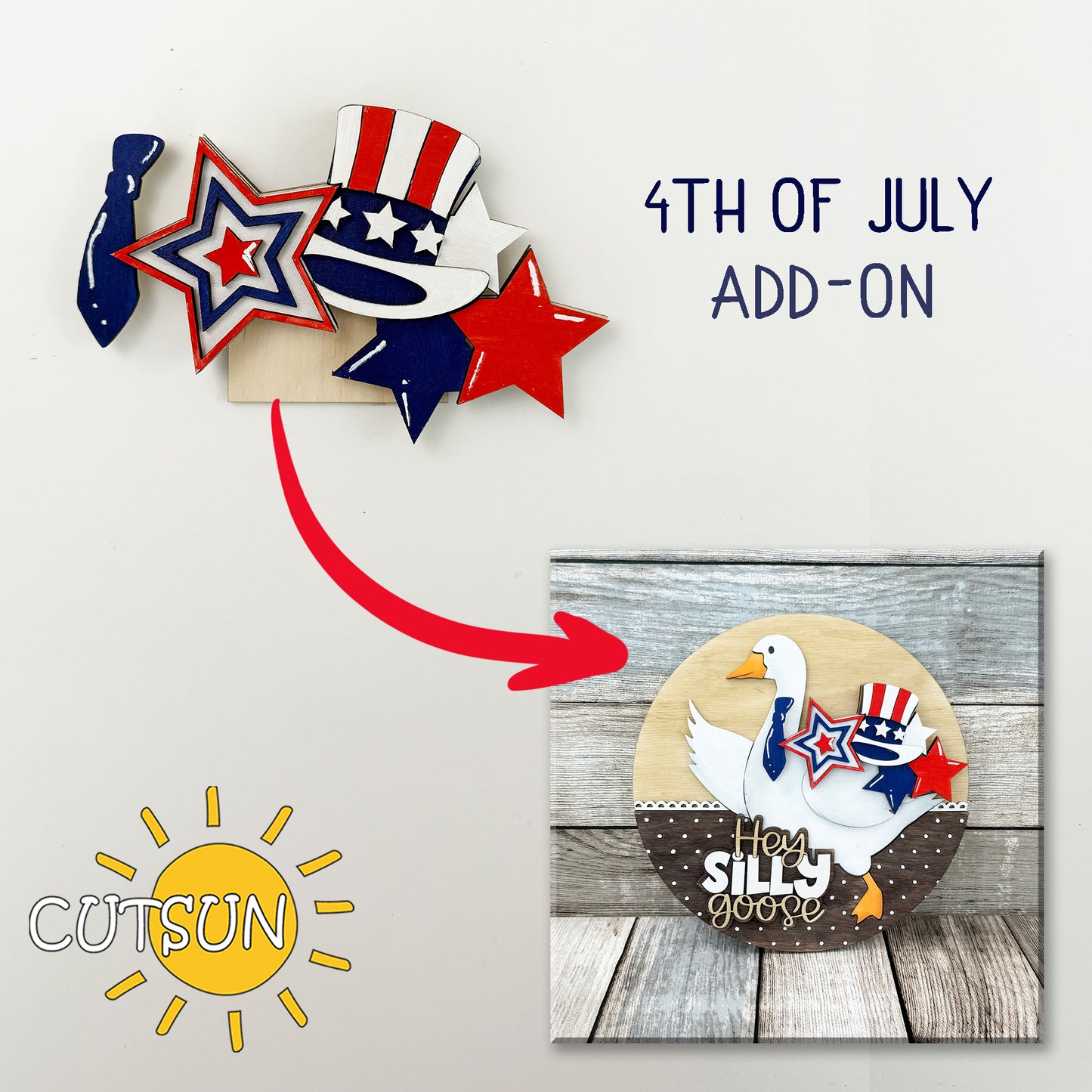 4th of July Add-On for Interchangeable Goose Door Hanger | Patriotic Laser Cut File