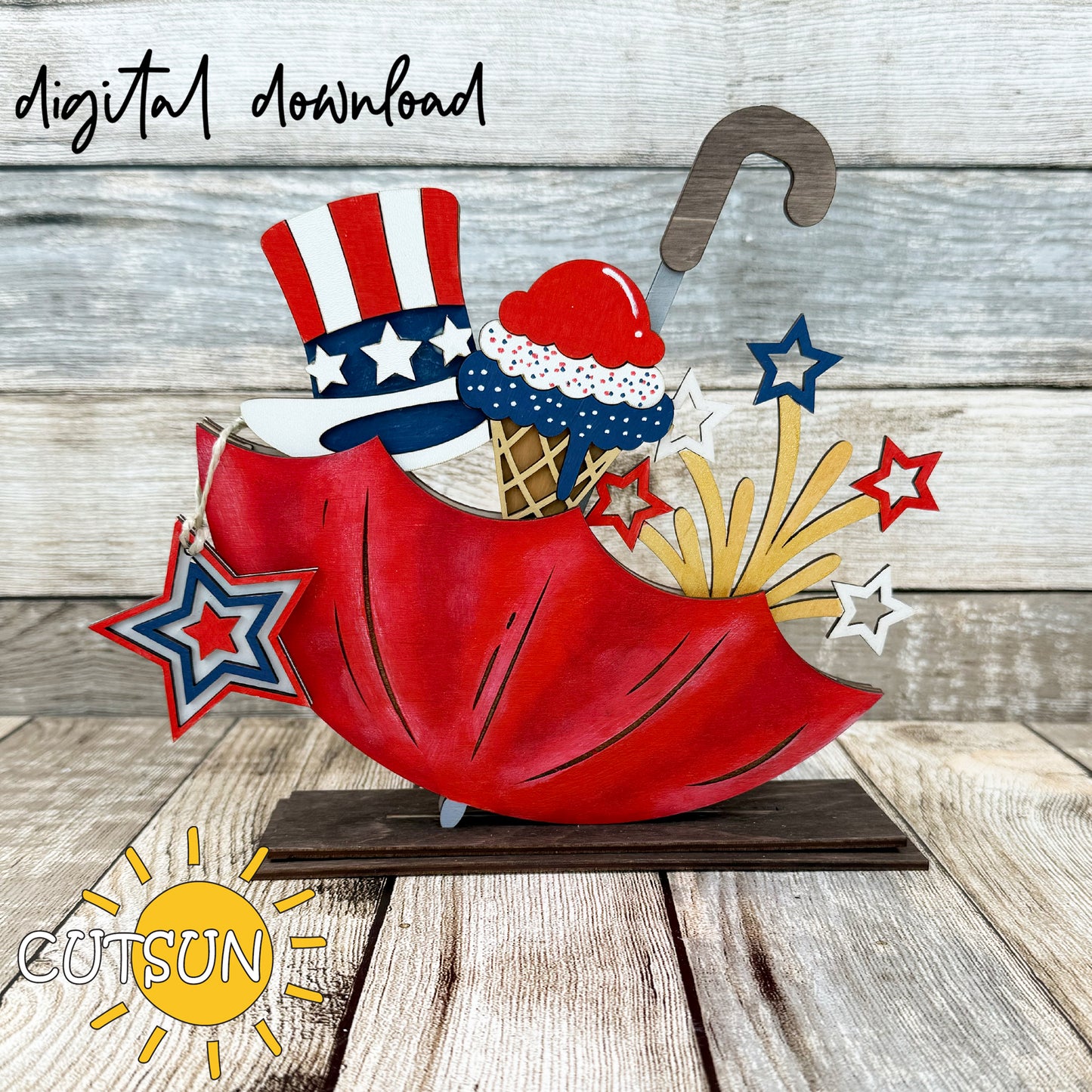 Fourth of July SVG Add-on for Interchangeable Upside down umbrella SVG Laser cut file