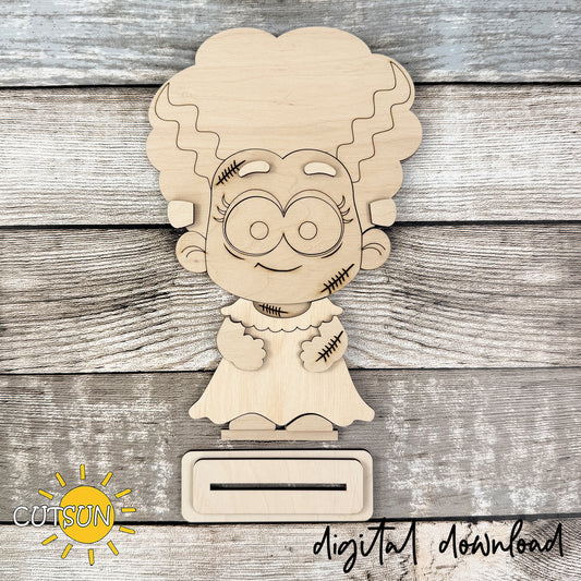 Frankenstein Bride Shelf Sitter SVG with Interchangeable Accessories | Halloween Laser Cut File