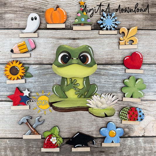 Frog Shelf Sitter SVG | Interchangeable Frog Decor Laser Cut File | Farmhouse Shelf Decoration Digital Download