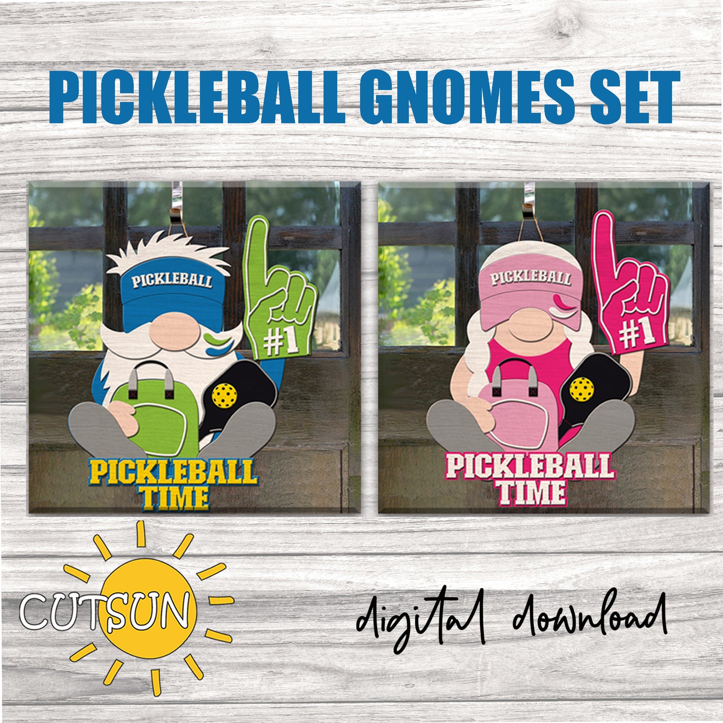 Pickleball gnome door hanger SVG | Pickleball fan door hanger SVG