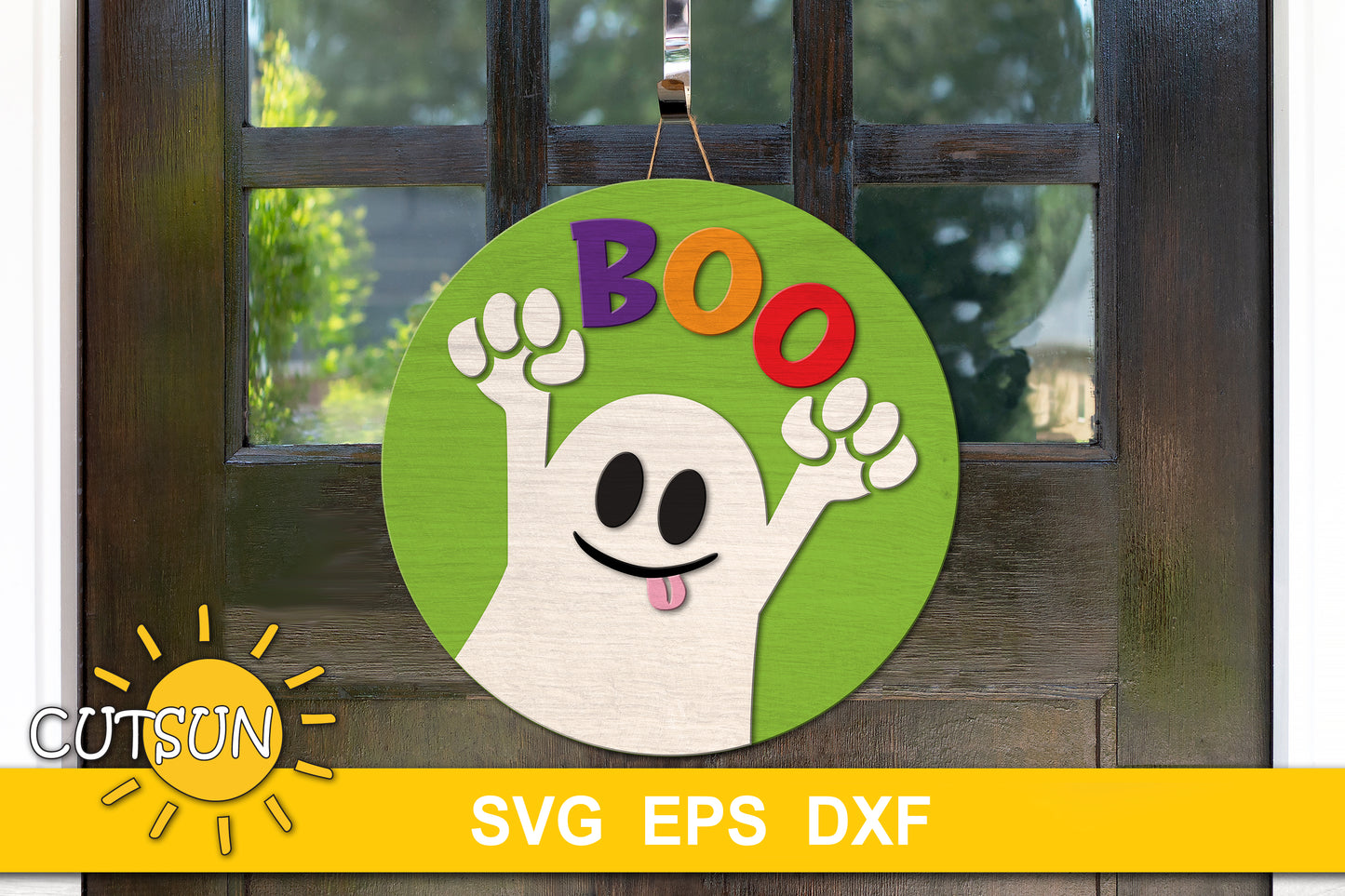 Cute Ghost BOO round door hanger SVG | Halloween door hanger SVG - laser cut file | Cricut SVG