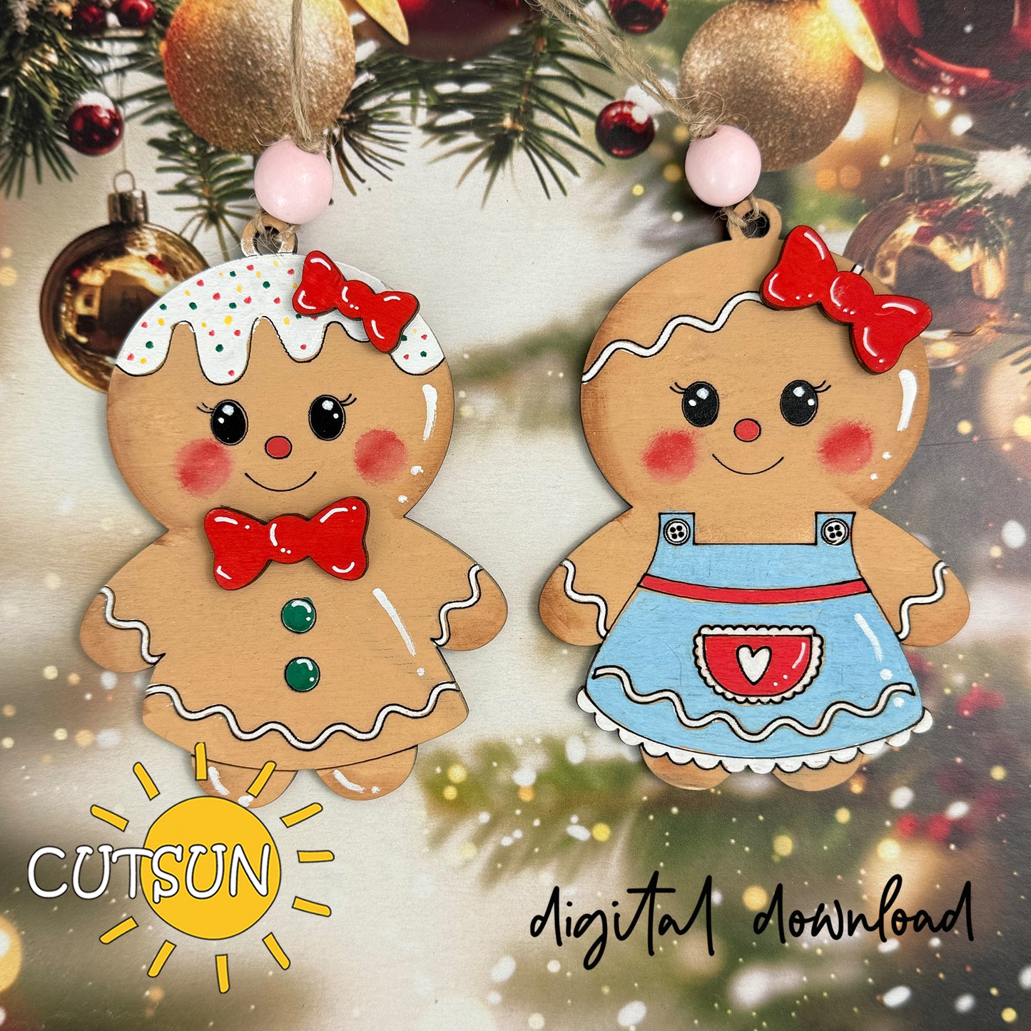 Gingerbread Girl Ornament SVG Set – Christmas Laser Cut File for Holiday Decor