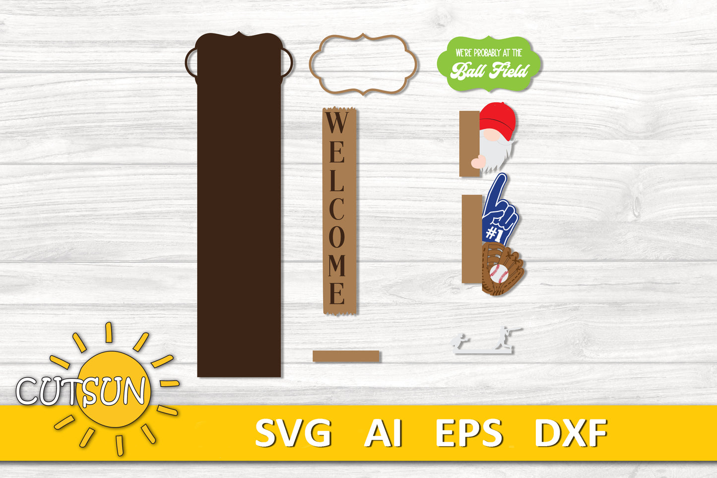 Baseball gnome Vertical porch sign SVG Laser cut file