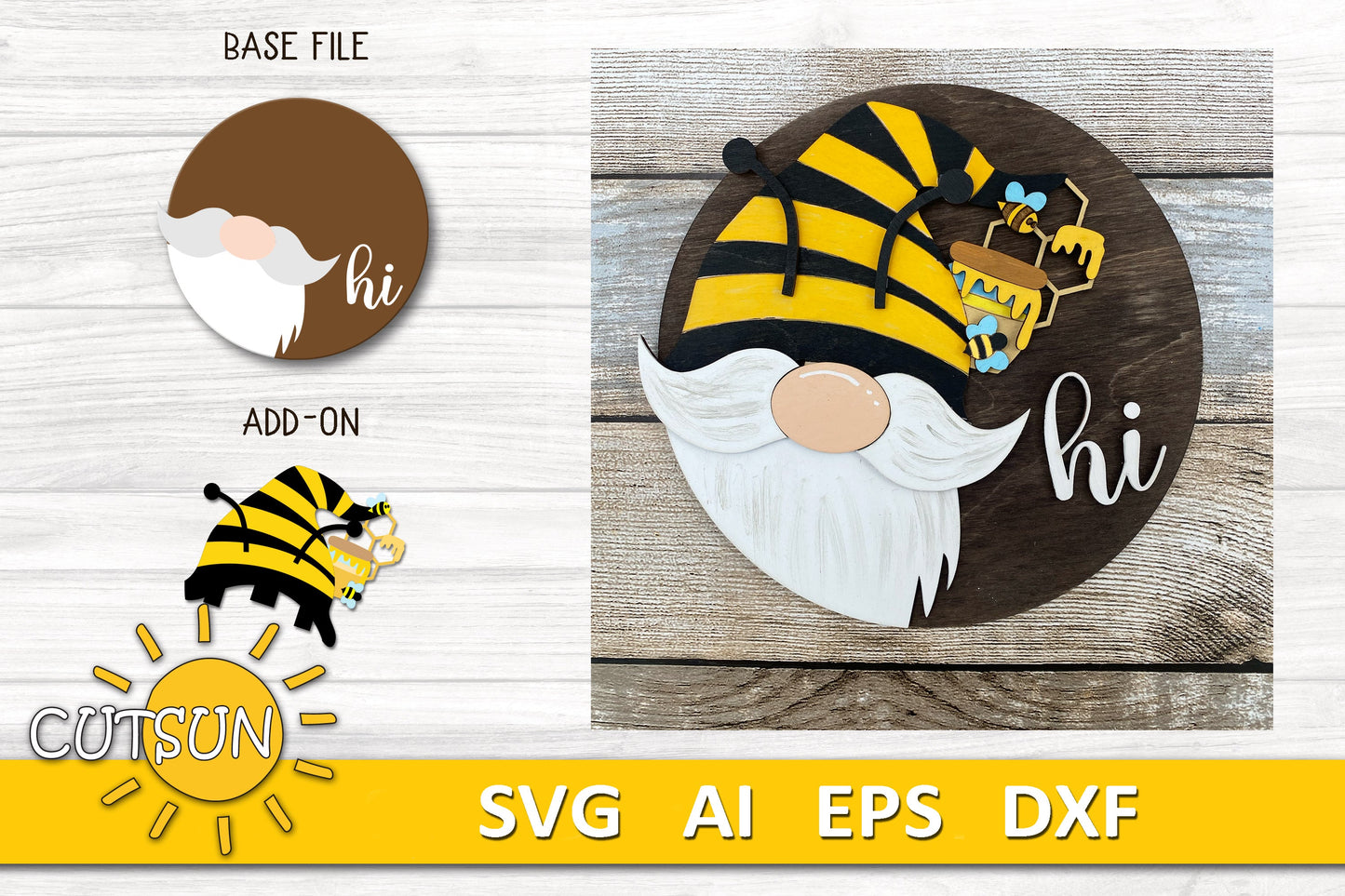 Interchangeable Round Gnome door hanger SVG Bees and honey Gnome svg Add-on Gnome Hi Door hanger svg Glowforge SVG Laser cut file