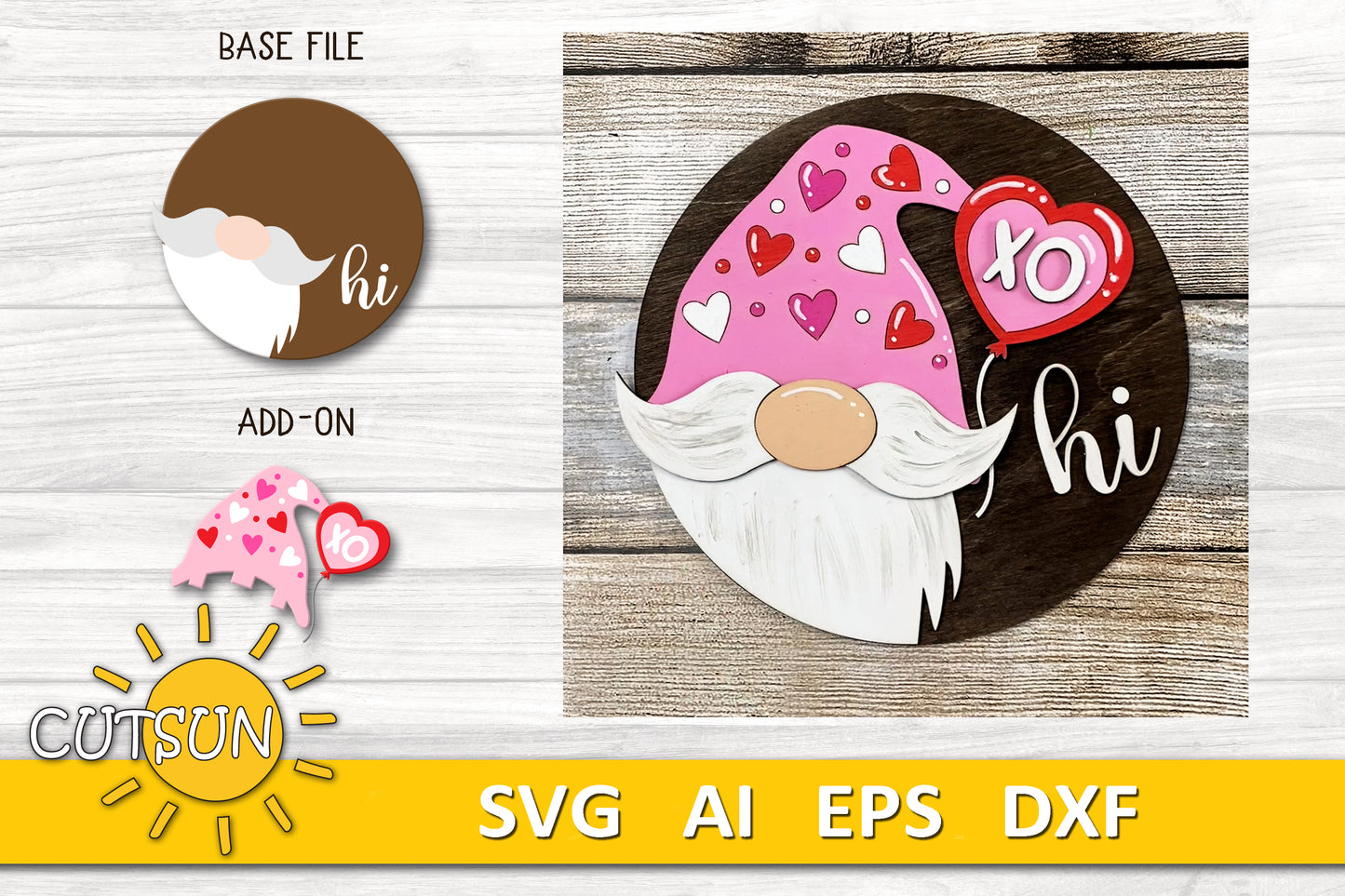 Interchangeable Round Gnome door hanger SVG Valentines day Add-on Gnome Hi Door hanger svg Glowforge SVG Laser cut file
