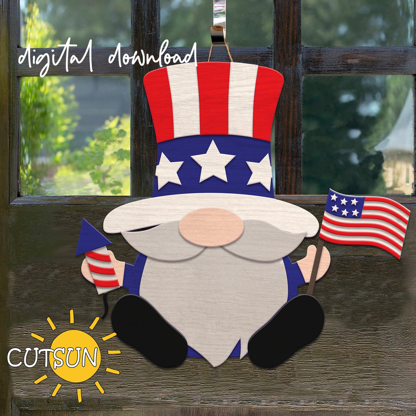 Patriotic Gnome Door hanger SVG | Laser cut file